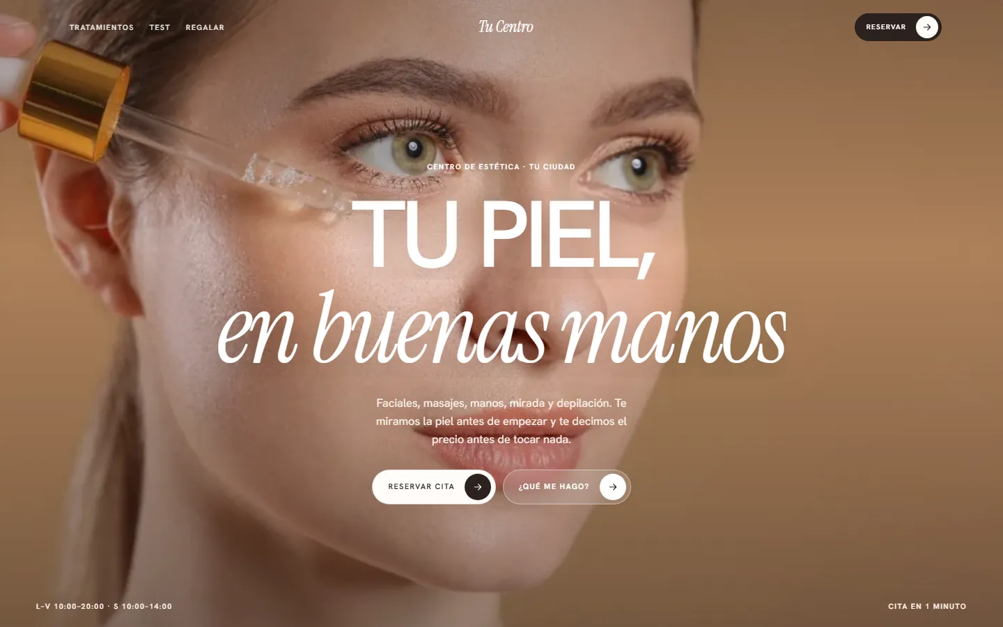 Portada de la web de muestra de estética en ordenador