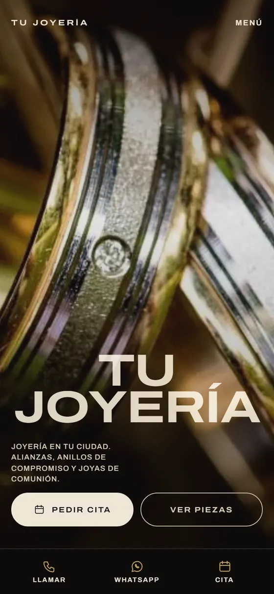 Web de muestra para una joyería vista en el móvil